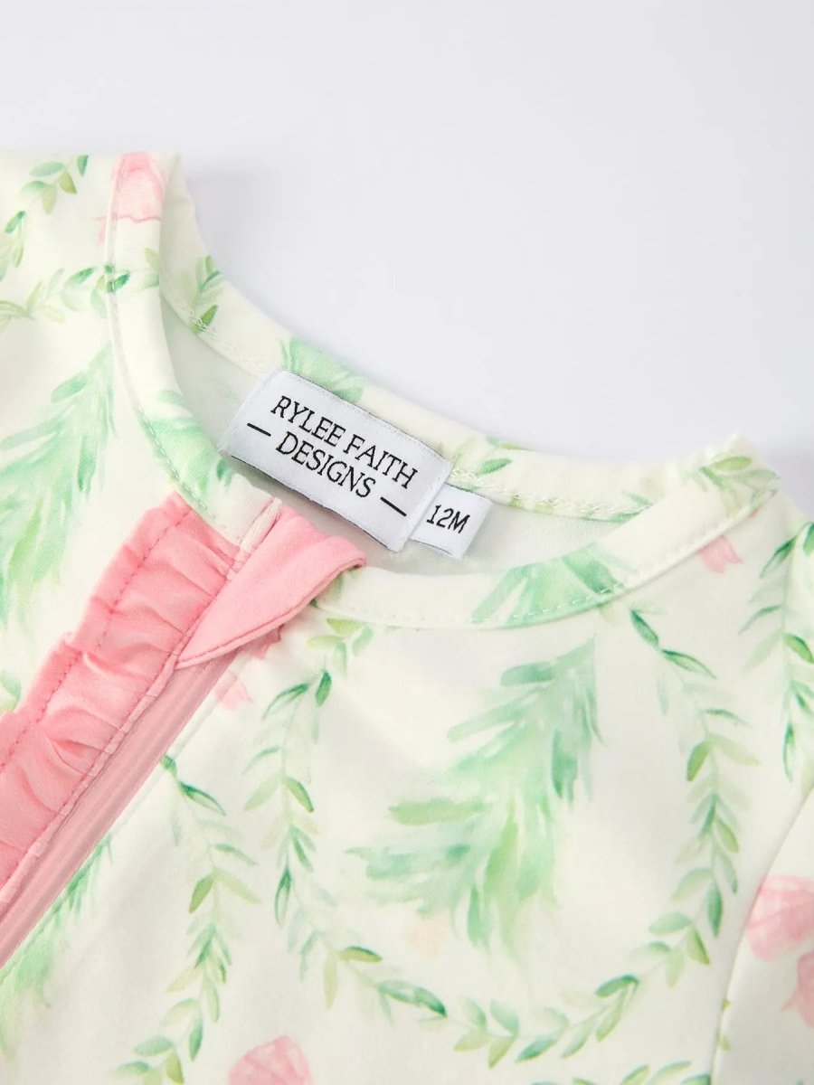 Christmas Tree Wreath Print Long Sleeve Zip Baby Girls Romper Rylee Faith Designs Everetts Place Boutique
