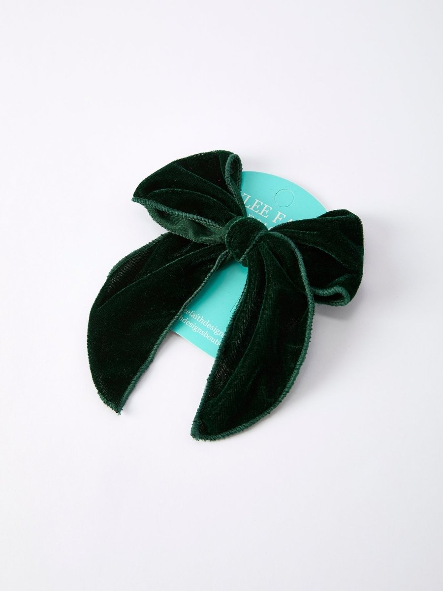 Rylee Faith Designs Christmas Velvet Green Bow Hair Clip Rylee Faith Designs - Everetts Place Boutique - 