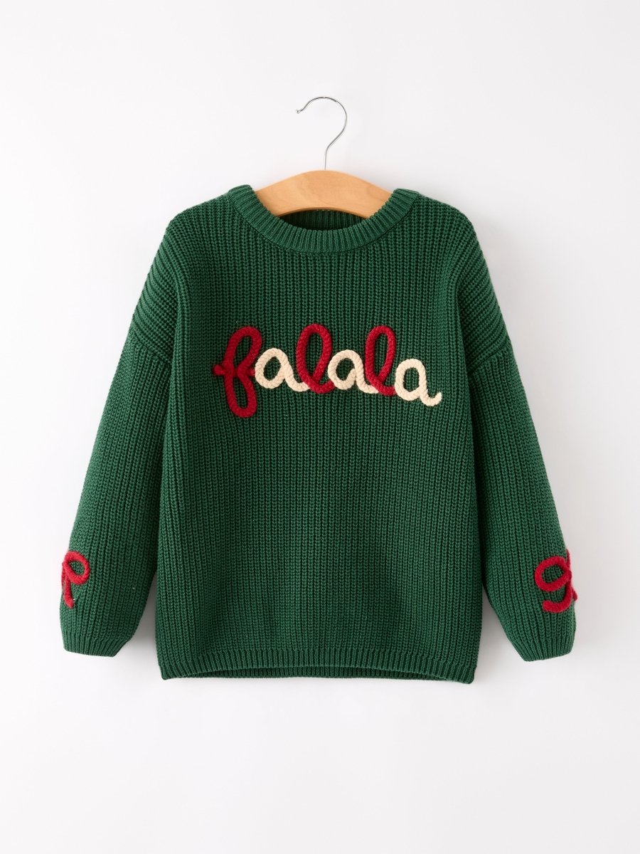 Rylee Faith Designs Christmas Sweater - Winter Bow Dark Green Girls Pullover - Everetts Place Boutique - 