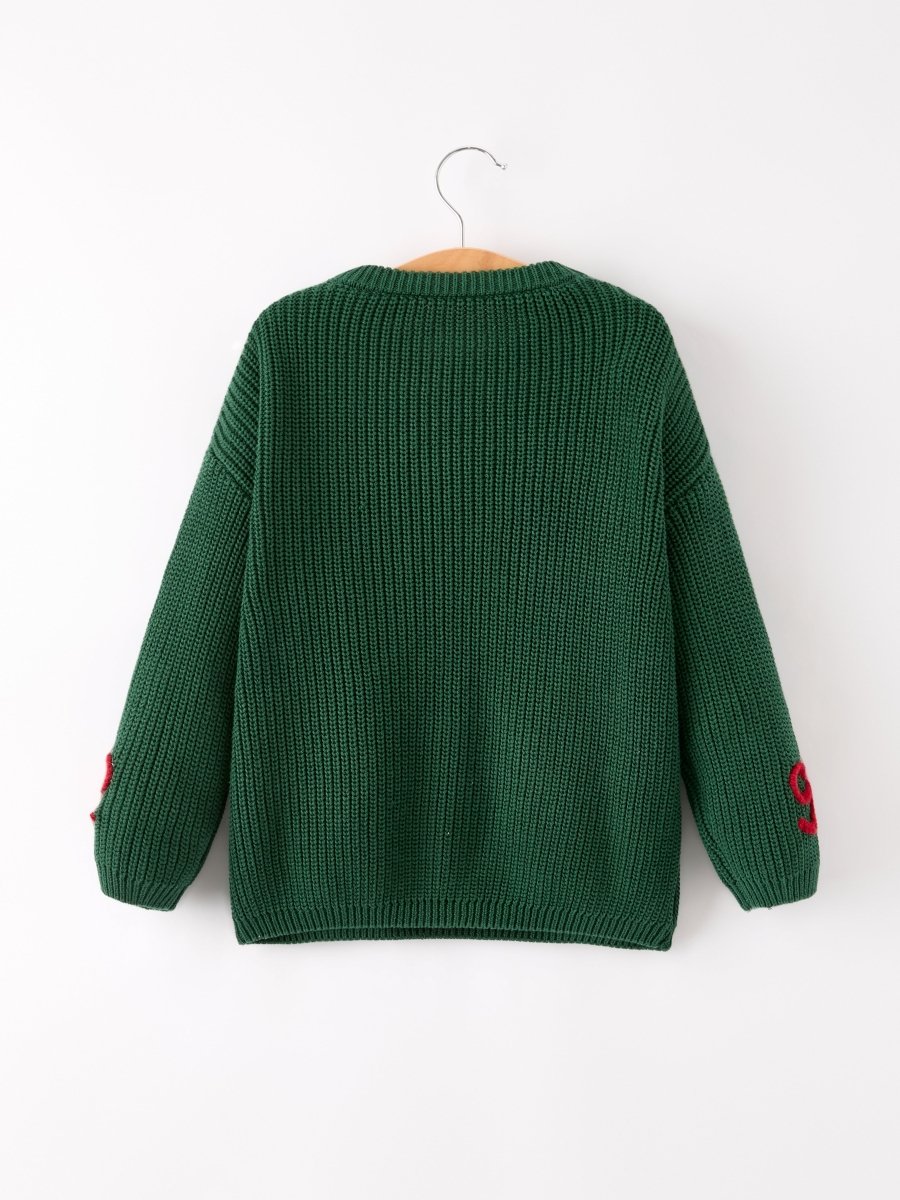 Rylee Faith Designs Christmas Sweater - Winter Bow Dark Green Girls Pullover - Everetts Place Boutique - 