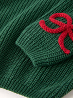 Rylee Faith Designs Christmas Sweater - Winter Bow Dark Green Girls Pullover - Everetts Place Boutique - 