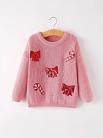 Rylee Faith Designs Christmas Winter Bow Pink Pullover Sweater for Girls - Everetts Place Boutique - 