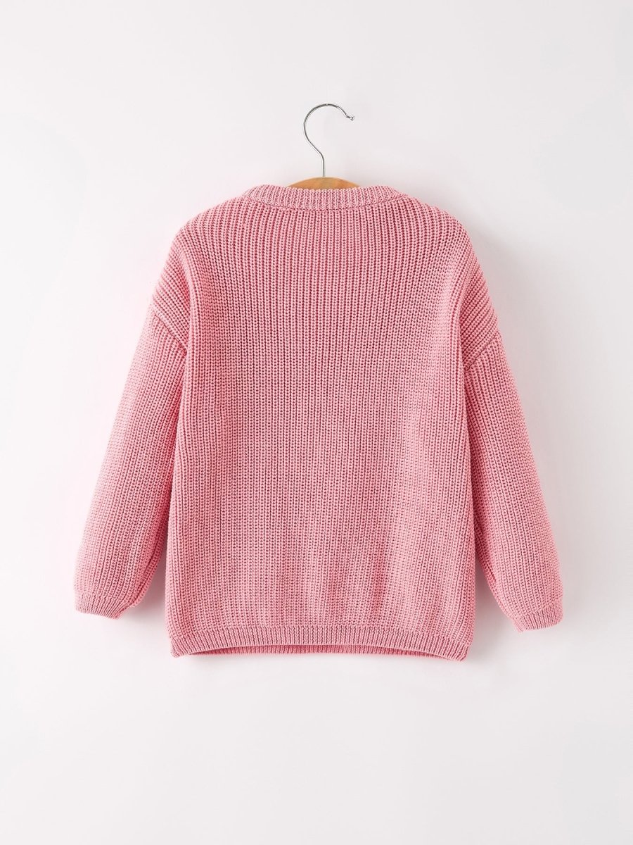 Rylee Faith Designs Christmas Winter Bow Pink Pullover Sweater for Girls - Everetts Place Boutique - 