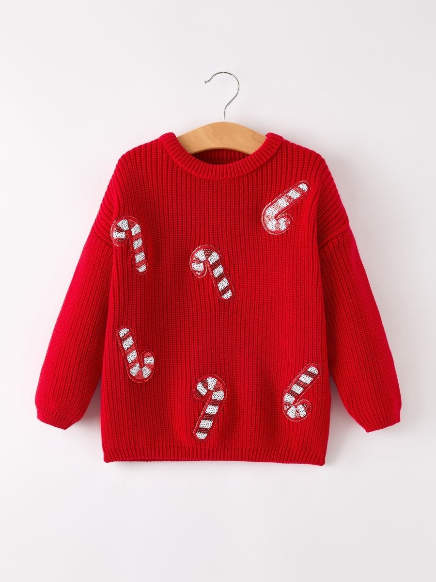 Rylee Faith Designs Christmas Winter Cane Girls Red Pullover Cozy Warm Outfit - Everetts Place Boutique - 