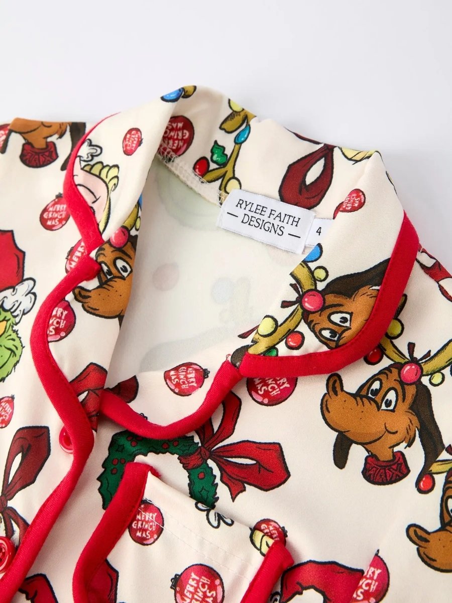 Christmas Wreath Character Print Girls Pajama Set Rylee Faith Designs Everetts Place Boutique