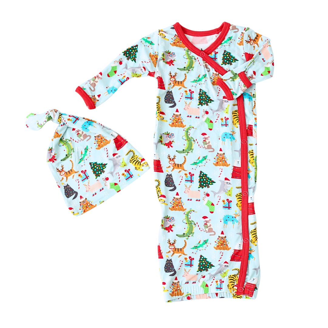 Bamboo Convertible Gown - Crackling Christmas Print