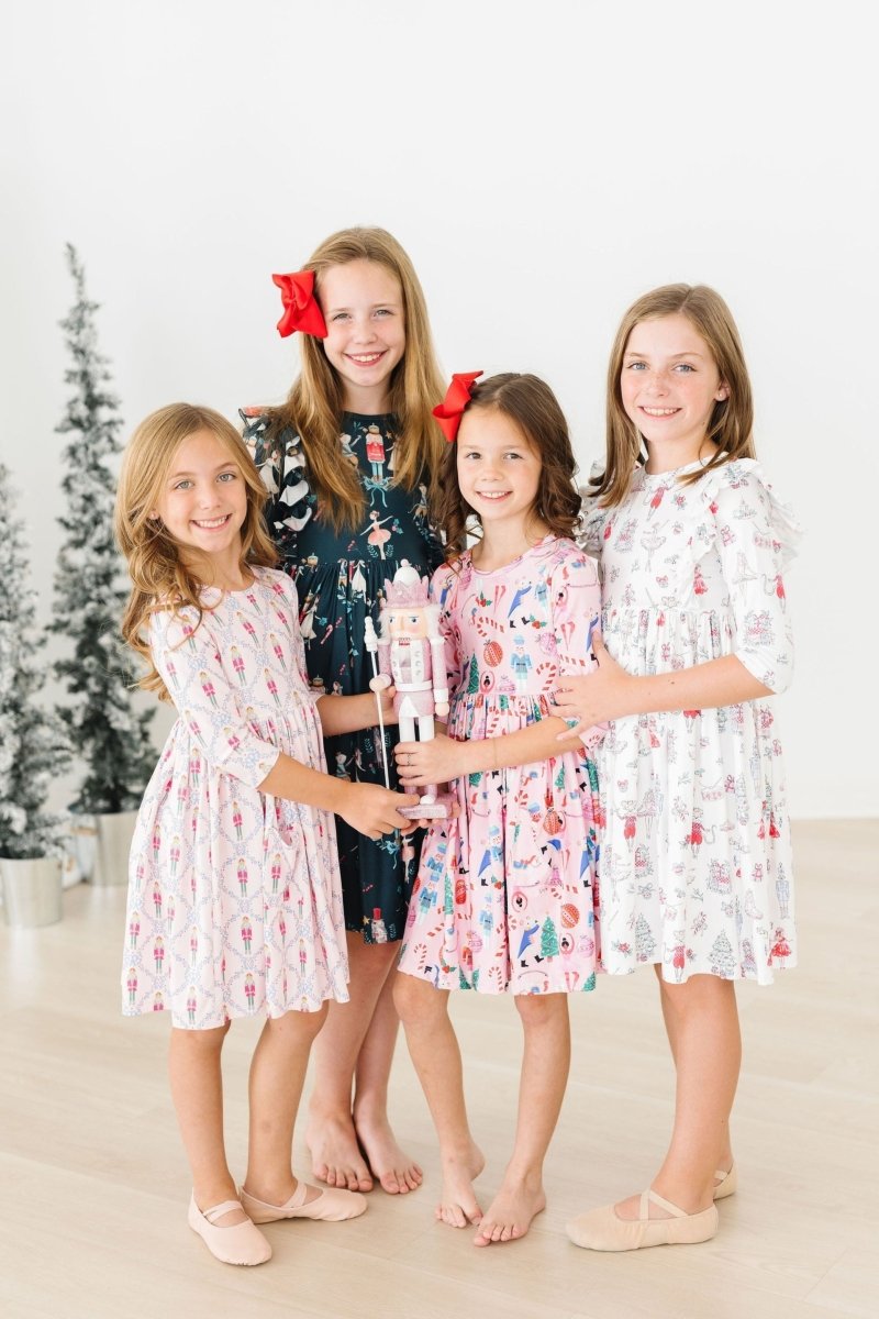 Mila & Rose ® Clara Christmas Three Quarter Sleeve Ruffle Twirl Dress - Everetts Place Boutique - 