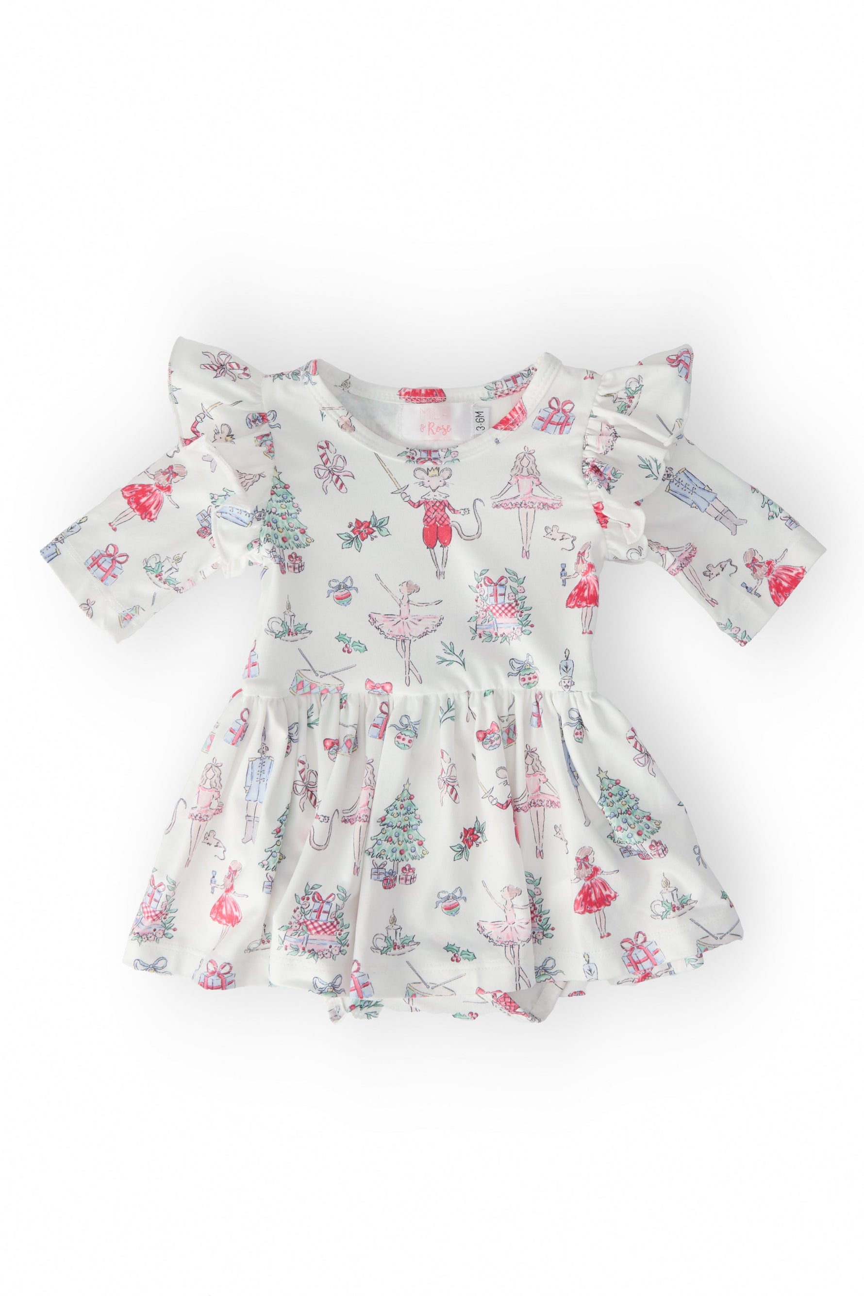 Clara Christmas Twirl Flutter Baby Bodysuit Snap Closure Mila & Rose ® Everetts Place: Online Boutique