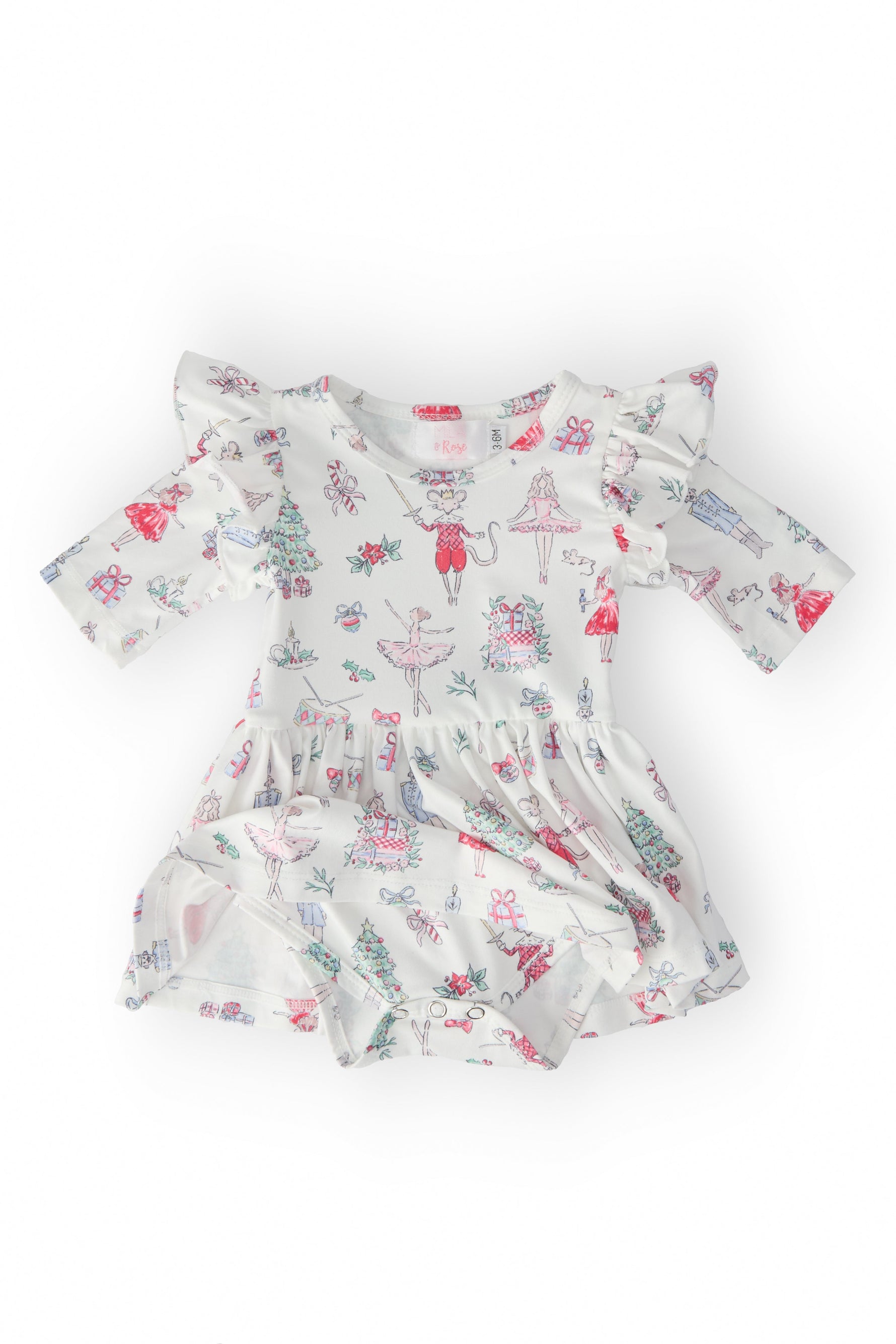 Clara Christmas Twirl Flutter Baby Bodysuit Snap Closure Mila & Rose ® Everetts Place: Online Boutique