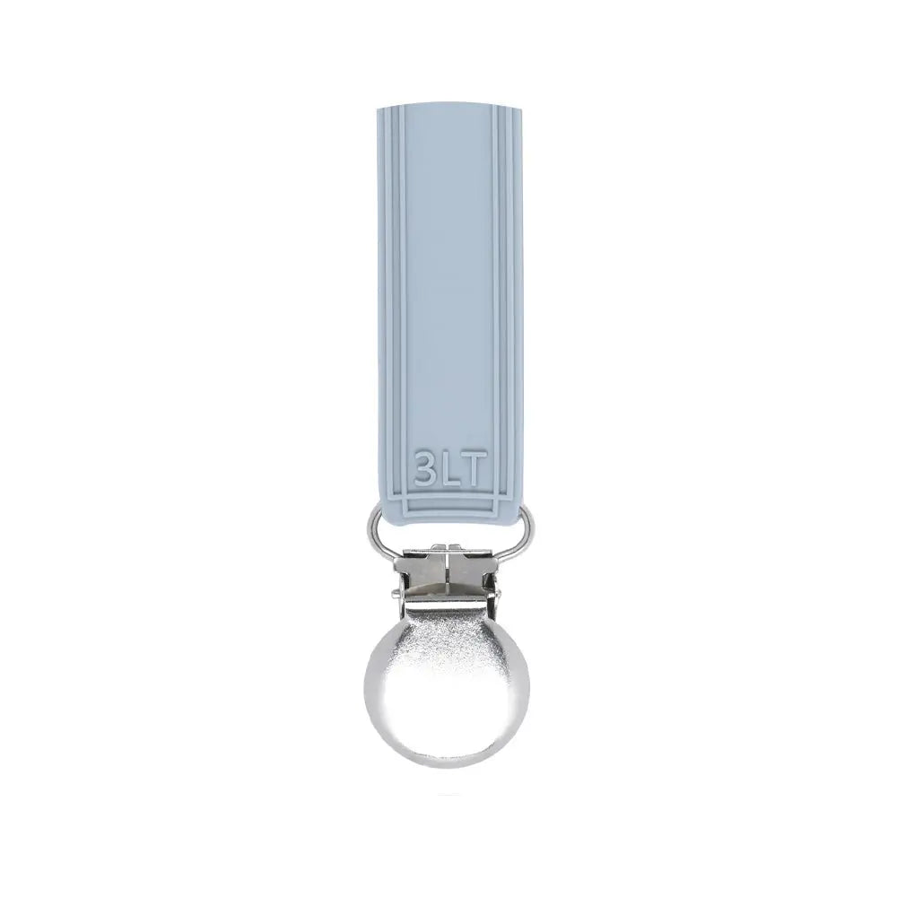 Three Little Tots Classic Glacier Blue Gray All Silicone One Piece Pacifier Clip - 