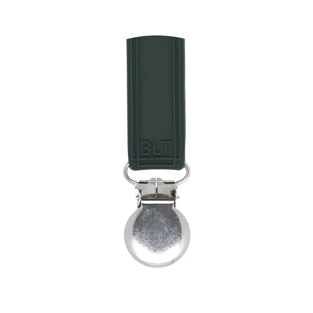 Three Little Tots Classic Hunter Green All Silicone One Piece Pacifier Clip - 
