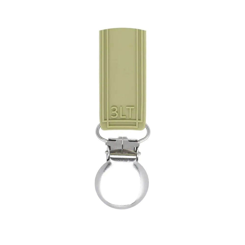 Three Little Tots Classic Olive Green All Silicone One Piece Pacifier Clip - 