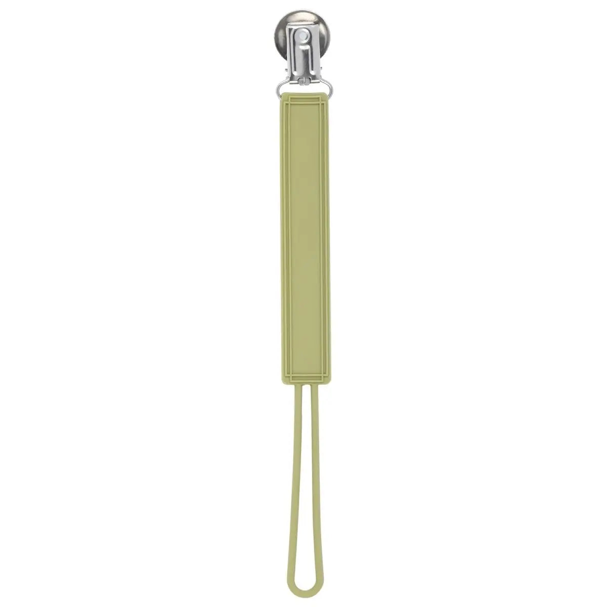 Three Little Tots Classic Olive Green All Silicone One Piece Pacifier Clip - 