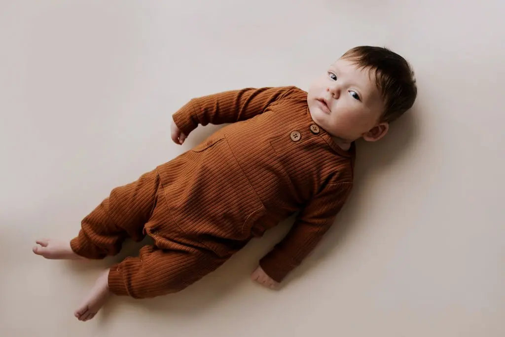 Three Little Tots Clay Baby Ribbed Playsuit with pockets - 
