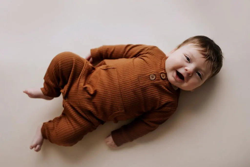 Three Little Tots Clay Baby Ribbed Playsuit with pockets - 