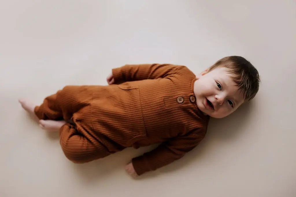 Three Little Tots Clay Baby Ribbed Playsuit with pockets - 