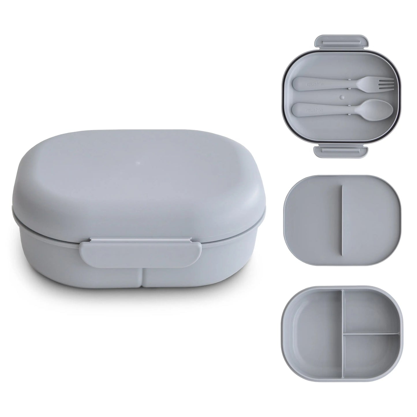 BPA Free Plastic Lunchbox with Built In Compartments and Locking Utensils Mushie