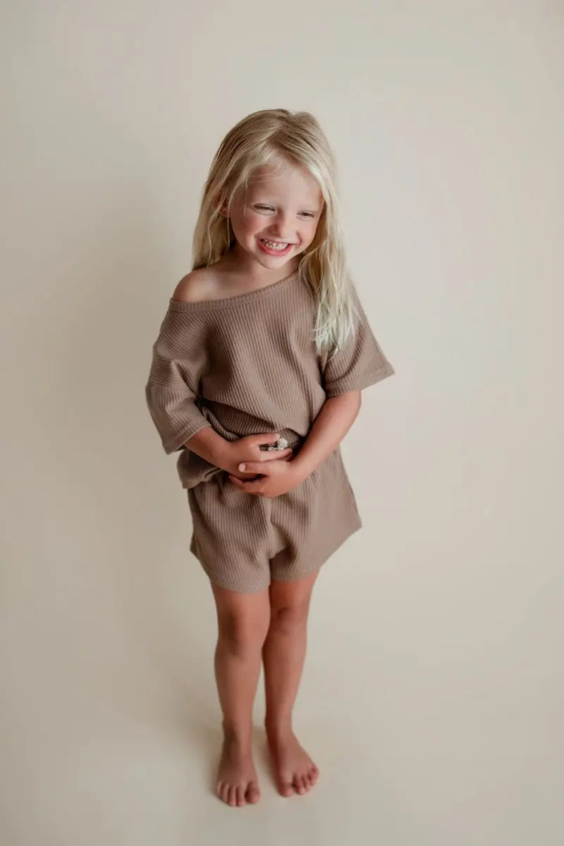 Three Little Tots Cocoa Sands Brown Waffle Two Piece Set - 