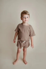 Three Little Tots Cocoa Sands Brown Waffle Two Piece Set - 