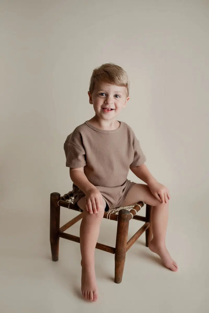 Three Little Tots Cocoa Sands Brown Waffle Two Piece Set - 