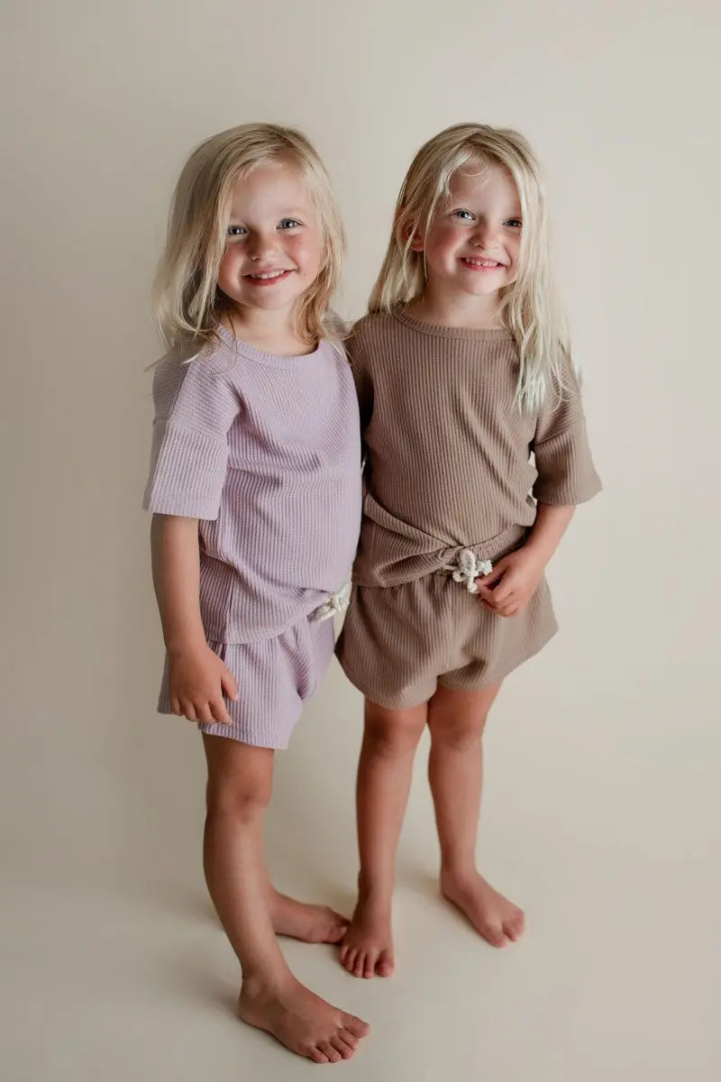 Three Little Tots Cocoa Sands Brown Waffle Two Piece Set - 