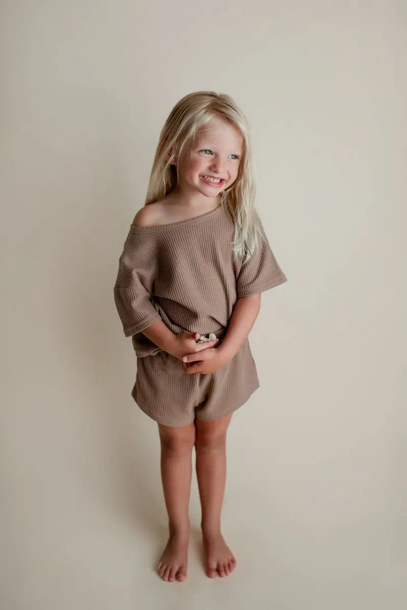 Three Little Tots Cocoa Sands Brown Waffle Two Piece Set - 