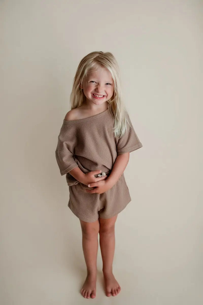 Three Little Tots Cocoa Sands Brown Waffle Two Piece Set - 