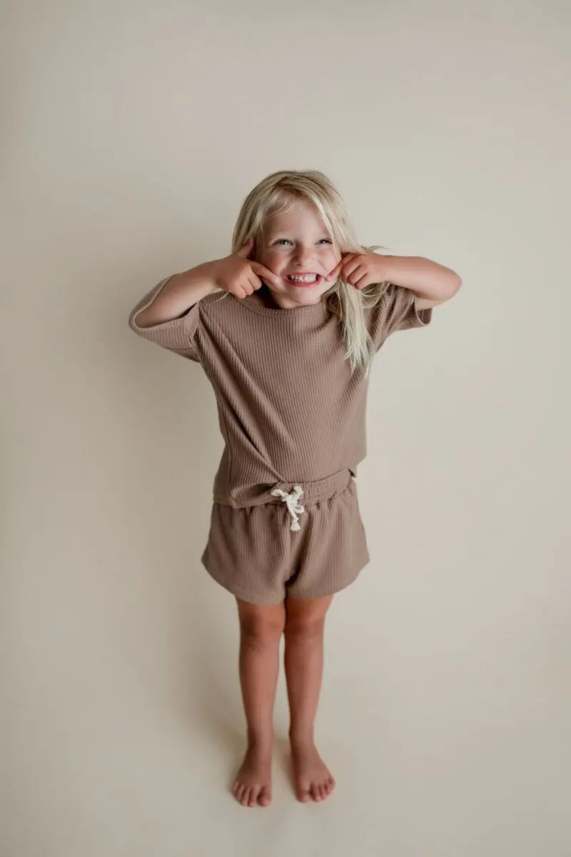 Three Little Tots Cocoa Sands Brown Waffle Two Piece Set - 