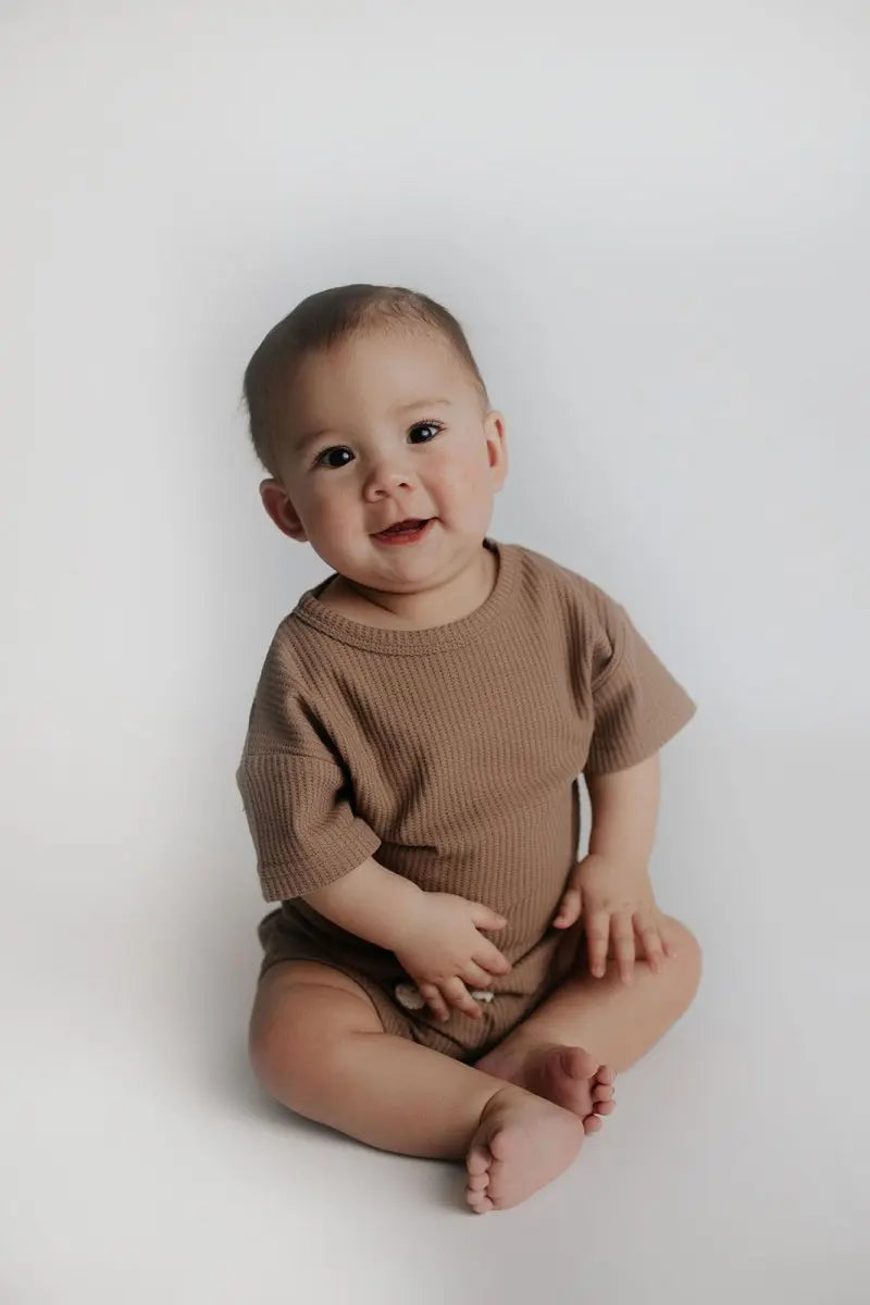 Three Little Tots Cocoa Sands Brown Waffle Two Piece Set - 