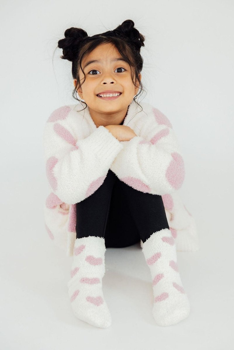 Mila & Rose ® Coconut And Light Pink Heart Cozy Cardigan For Girls - Everetts Place Boutique - 