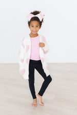 Coconut And Light Pink Heart Cozy Cardigan For Girls Mila & Rose ® Everetts Place: Online Boutique