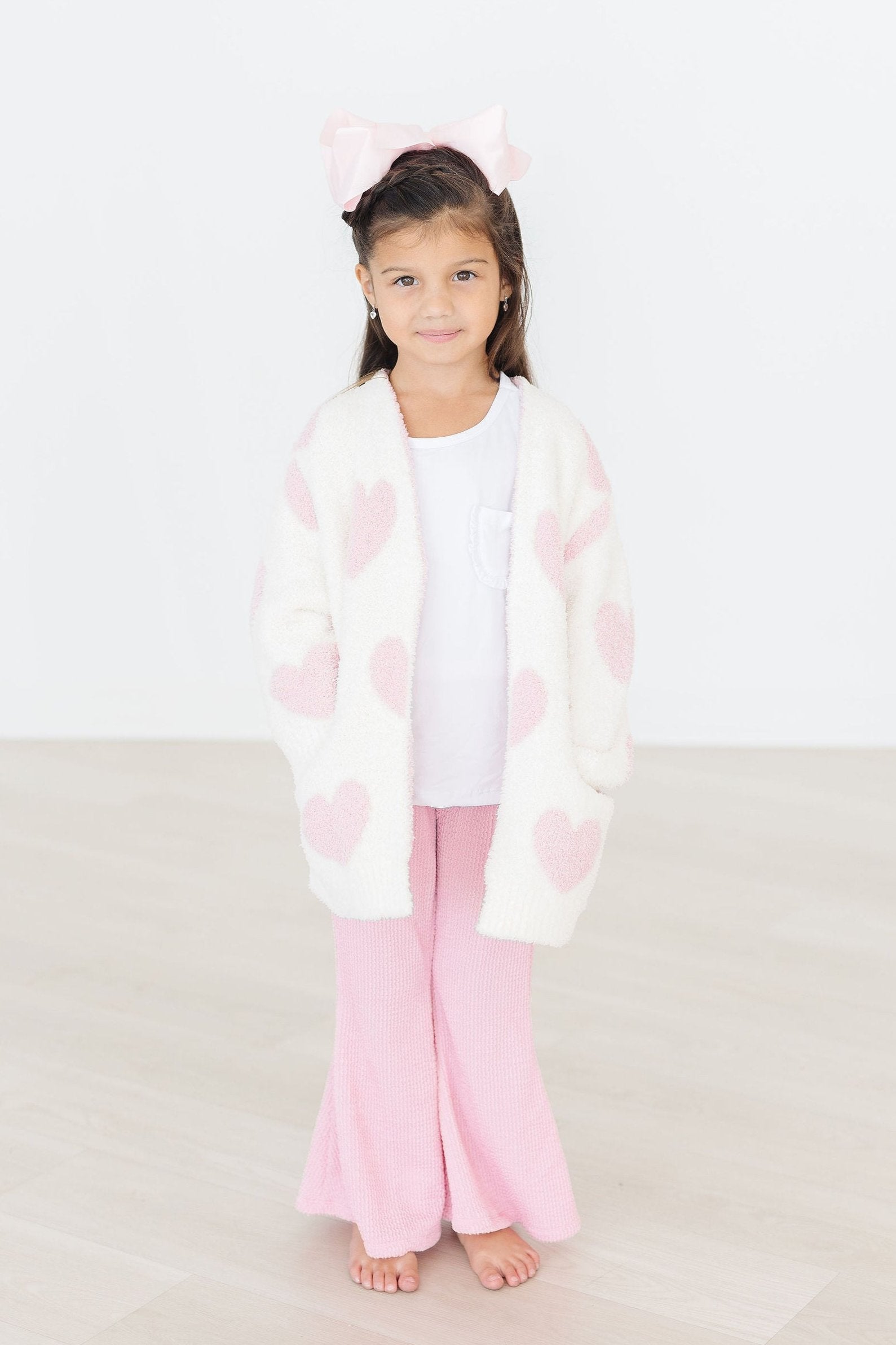 Coconut And Light Pink Heart Cozy Cardigan For Girls Mila & Rose ® Everetts Place: Online Boutique