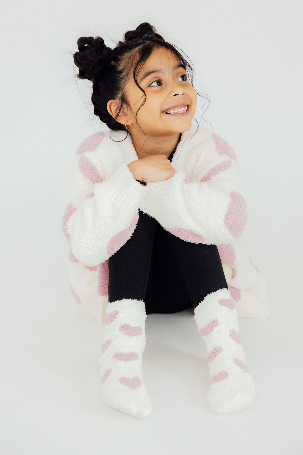 Coconut And Light Pink Heart Cozy Cardigan For Girls Mila & Rose ® Everetts Place: Online Boutique