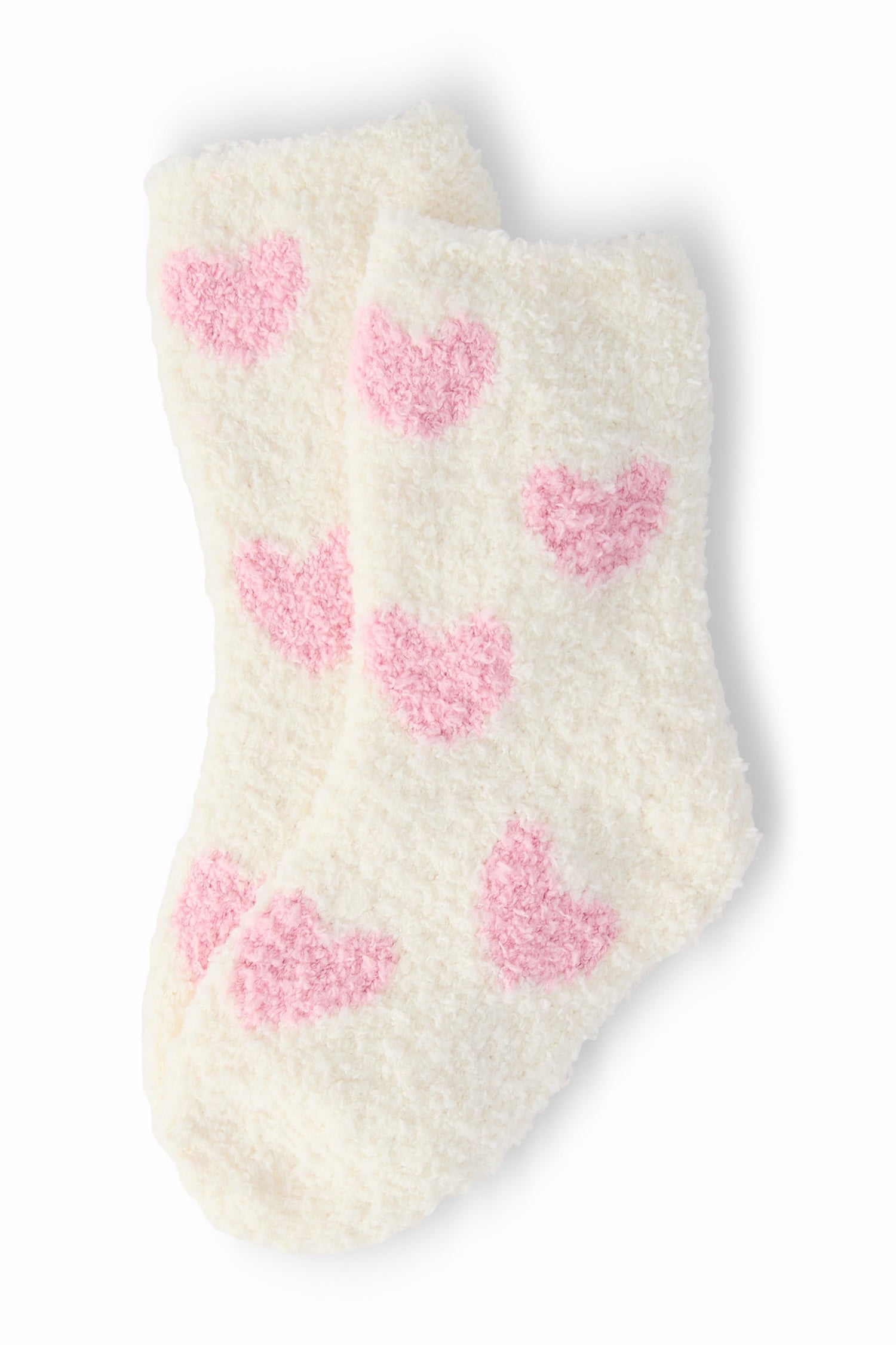 Cozy socks in coconut cream with a light pink heart pattern for babies and toddlers