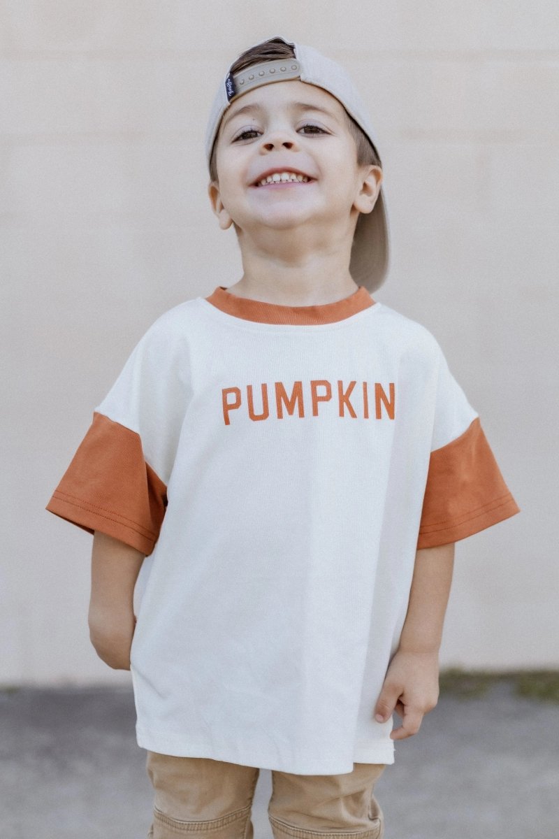 Little Joy Co. Colorblock Pumpkin Oversized Tee or T-Shirt Romper - Everetts Place Boutique - 