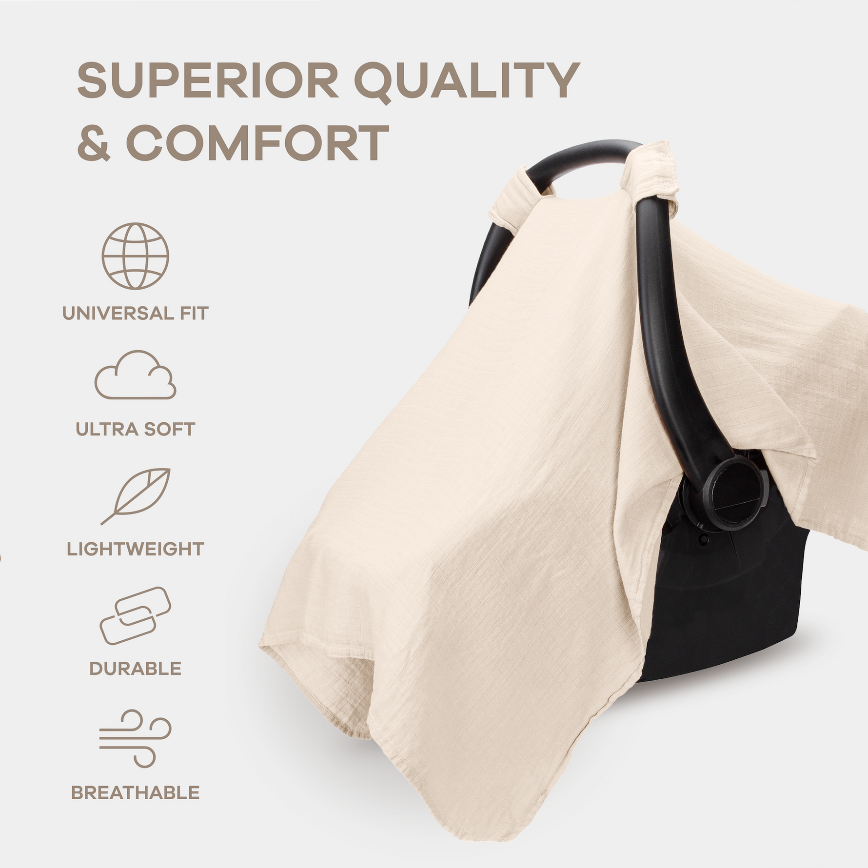 Comfy Cubs Baby Car Seat Cover In Sand Breathable Canopy Comfy Cubs Everetts Place: Online Boutique