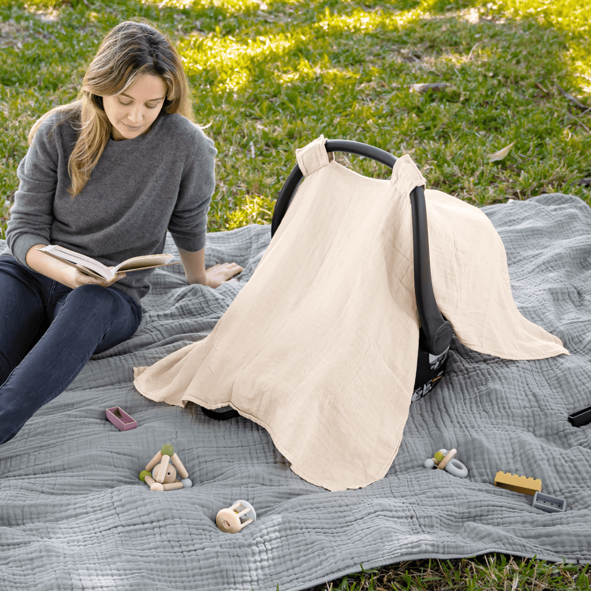 Comfy Cubs Comfy Cubs Baby Car Seat Cover In Sand Breathable Canopy - Everetts Place Boutique - 