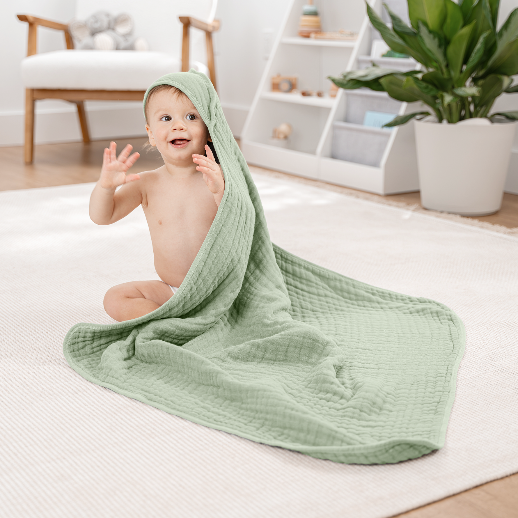 Comfy Cubs Baby Hooded Bath Towels Sage Soft Plush Cozy Comfy Cubs Everetts Place: Online Boutique
