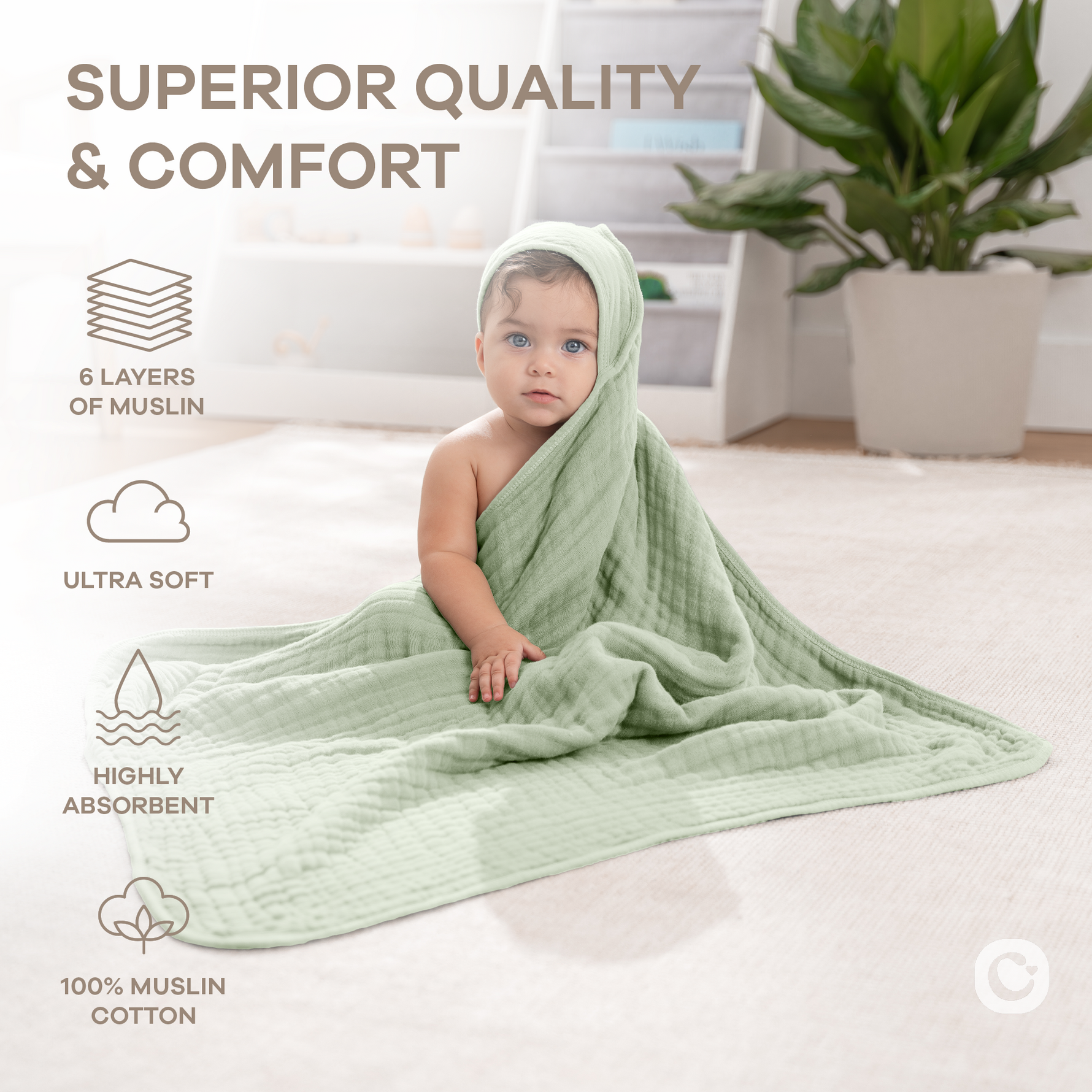 Comfy Cubs Baby Hooded Bath Towels Sage Soft Plush Cozy Comfy Cubs Everetts Place: Online Boutique