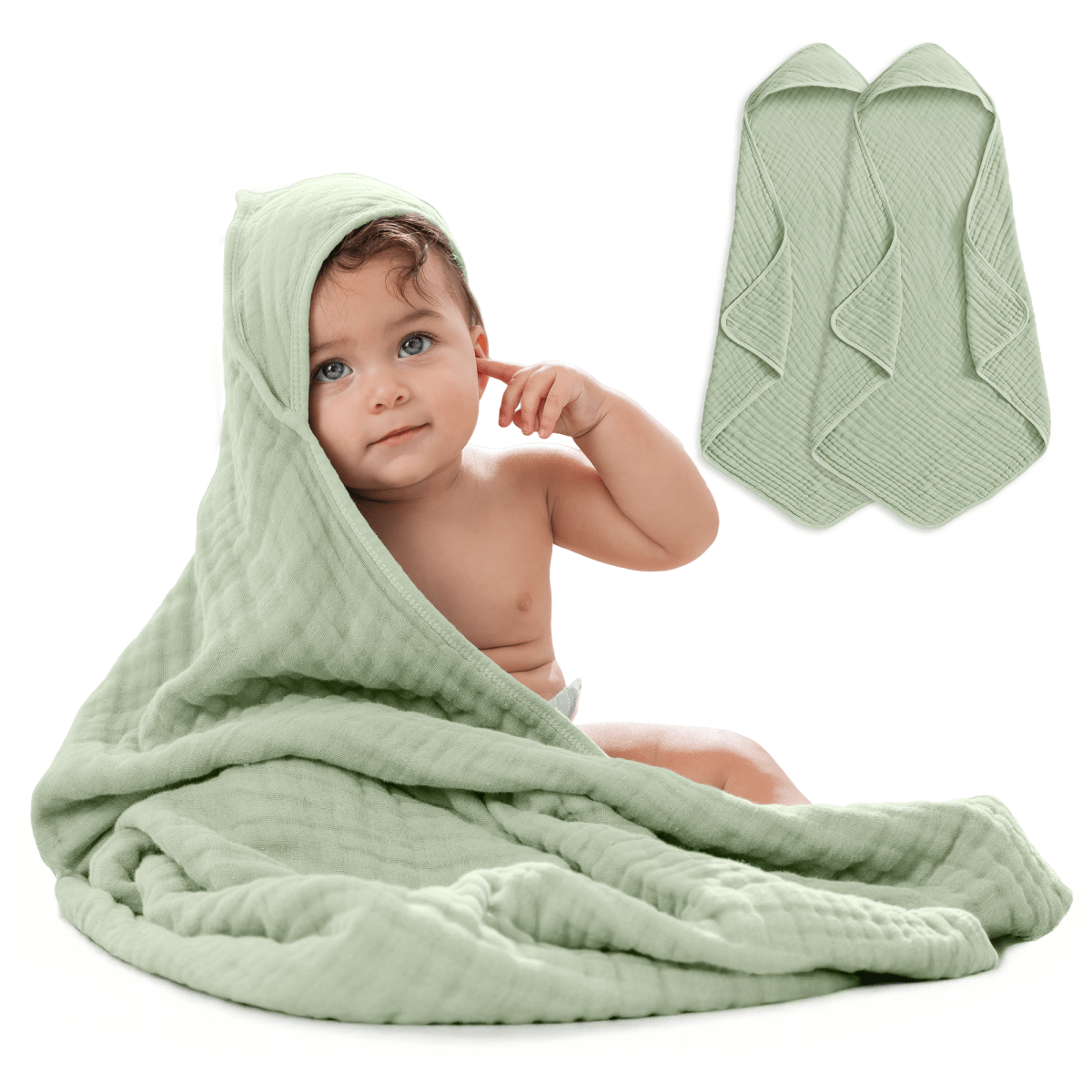 Comfy Cubs Comfy Cubs Baby Hooded Bath Towels Sage Soft Plush Cozy - Everetts Place Boutique - 