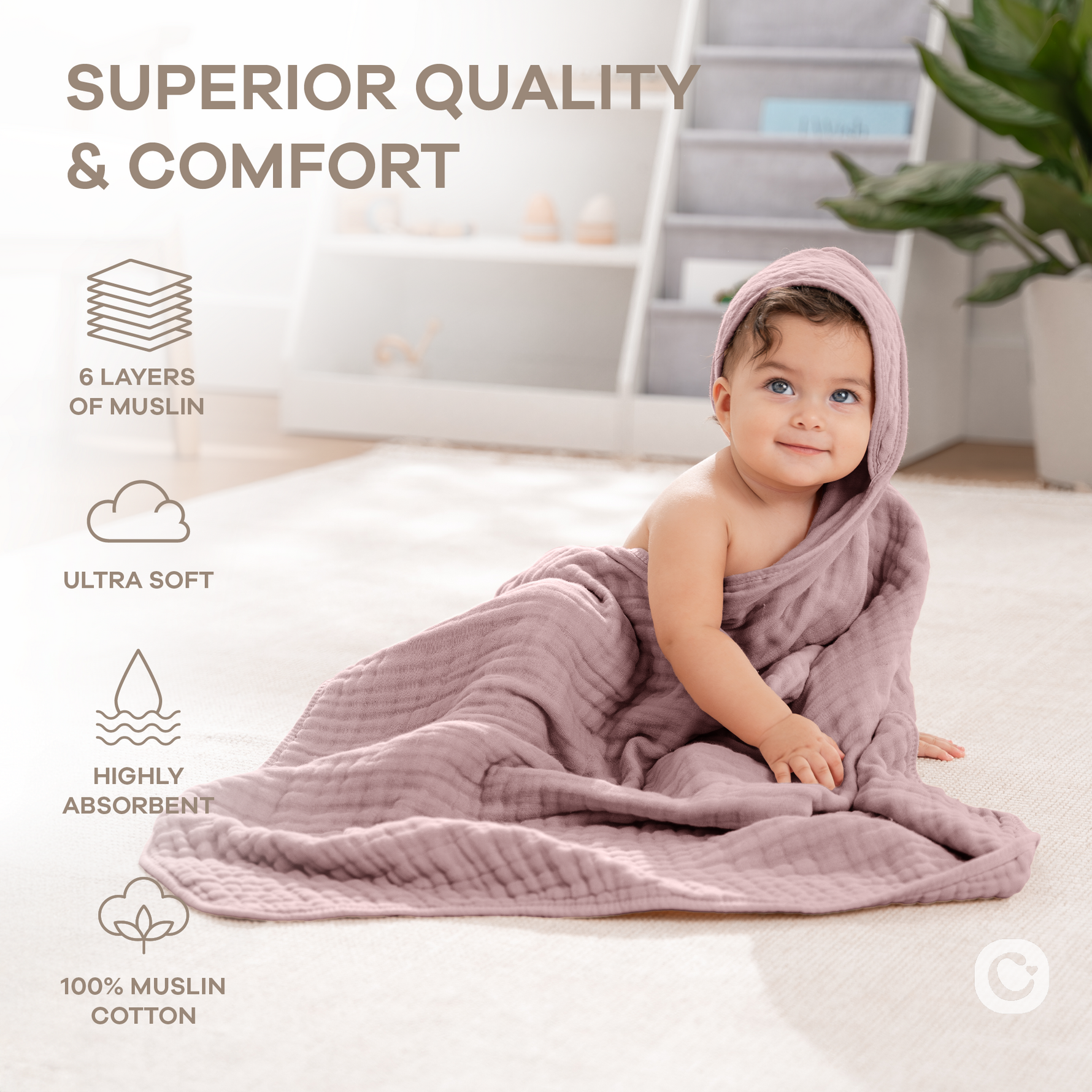 Comfy Cubs Baby Hooded Towels Mauve Bath Wrap 6 Layer Comfy Cubs Everetts Place: Online Boutique