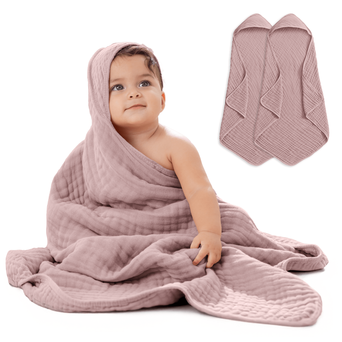 Comfy Cubs Comfy Cubs Baby Hooded Towels Mauve Bath Wrap 6 Layer - Everetts Place Boutique - 