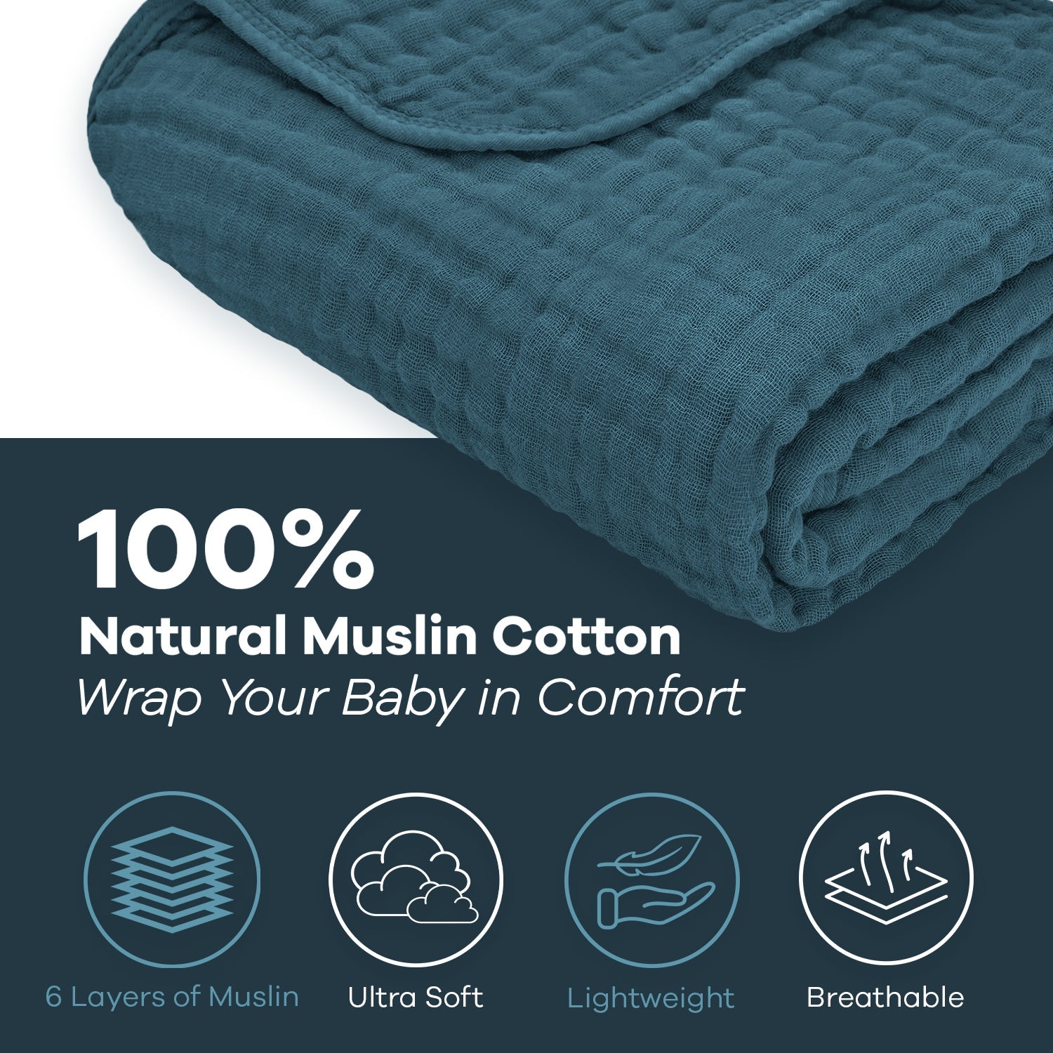 Comfy Cubs Baby Muslin Blanket Neptune Blue Cozy Snug Comfy Cubs Everetts Place: Online Boutique