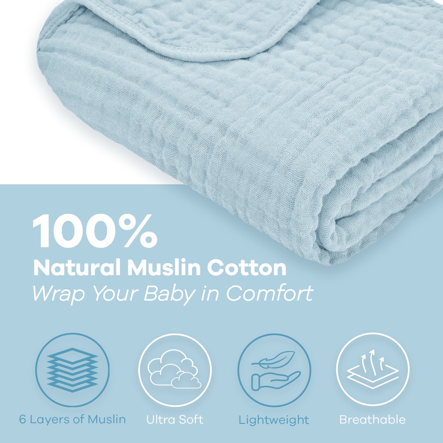 Comfy Cubs Baby Muslin Blanket Sky Blue Soft Cozy Gift Comfy Cubs Everetts Place: Online Boutique