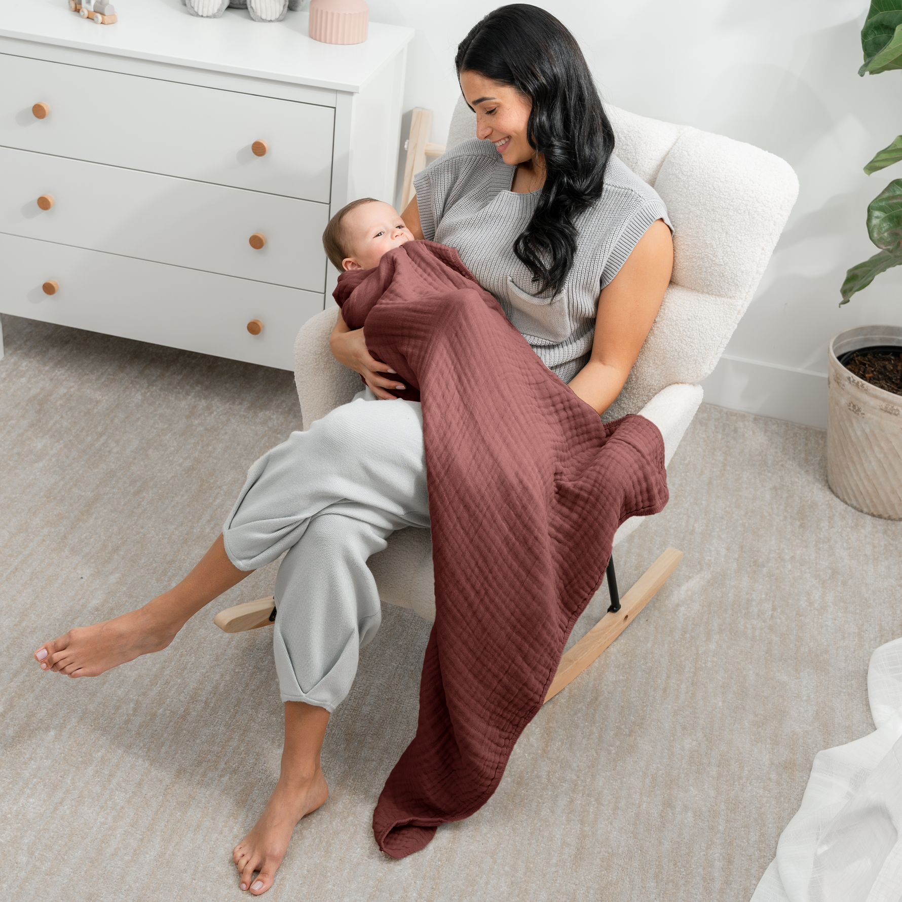 Comfy Cubs Baby Muslin Blanket in Wine Color Soft Cozy Comfy Cubs Everetts Place: Online Boutique