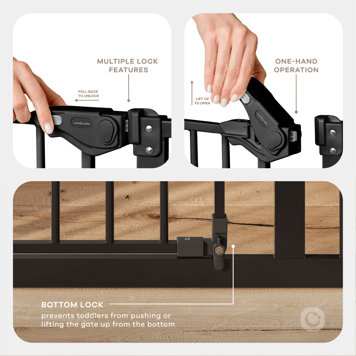 Comfy Cubs Comfy Cubs Baby Safety Gate Black For Stairs Pet Friendly - Everetts Place Boutique - 