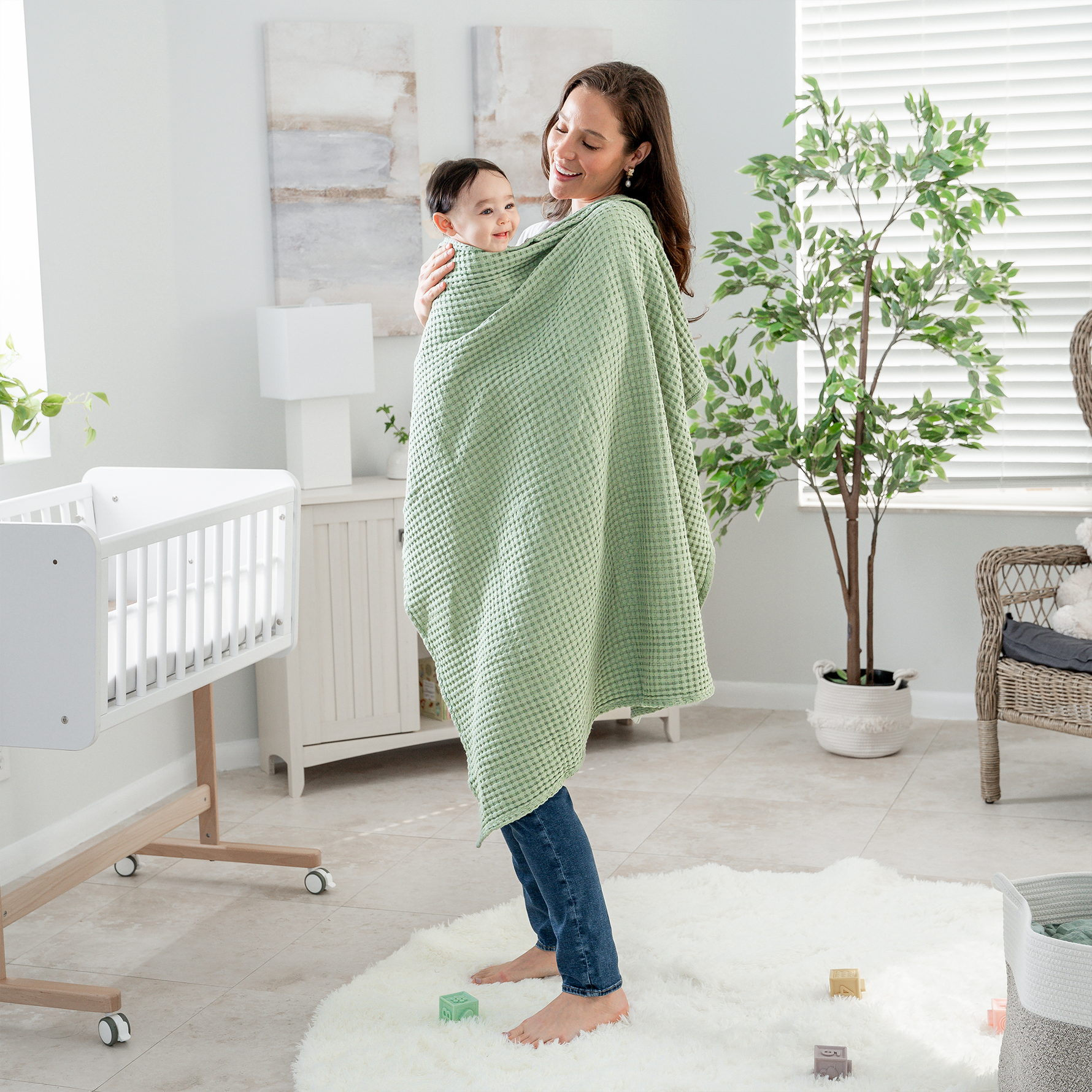 Comfy Cubs Baby Waffle Blanket Sage Cotton Breathable Comfy Cubs Everetts Place: Online Boutique
