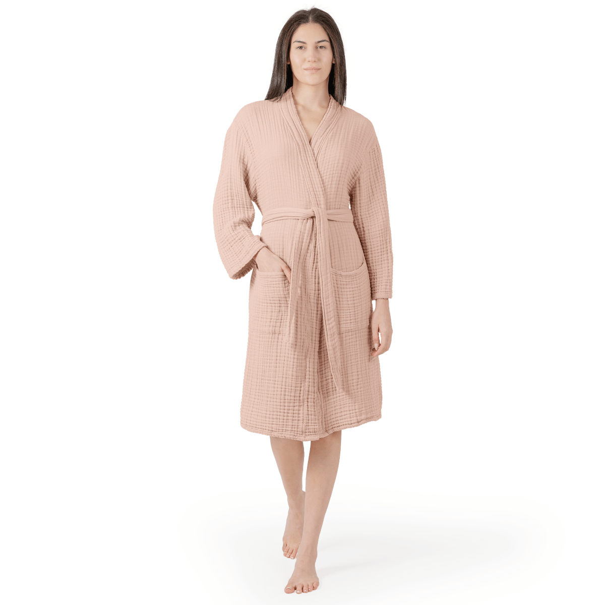 Comfy Cubs Comfy Cubs Blush Muslin Bathrobe Hooded With Layered Weave - Everetts Place Boutique - 