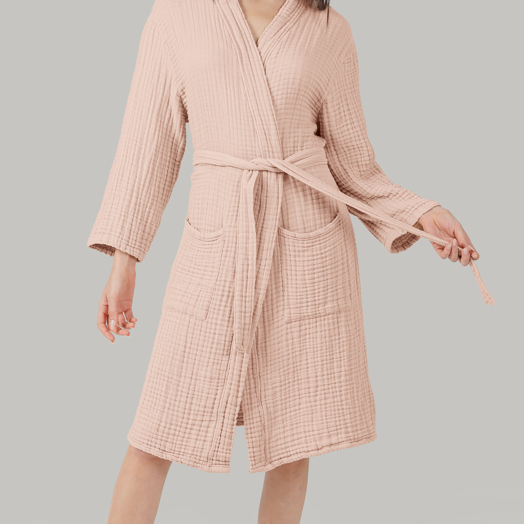 Comfy Cubs Blush Muslin Bathrobe Hooded With Layered Weave Comfy Cubs Everetts Place: Online Boutique