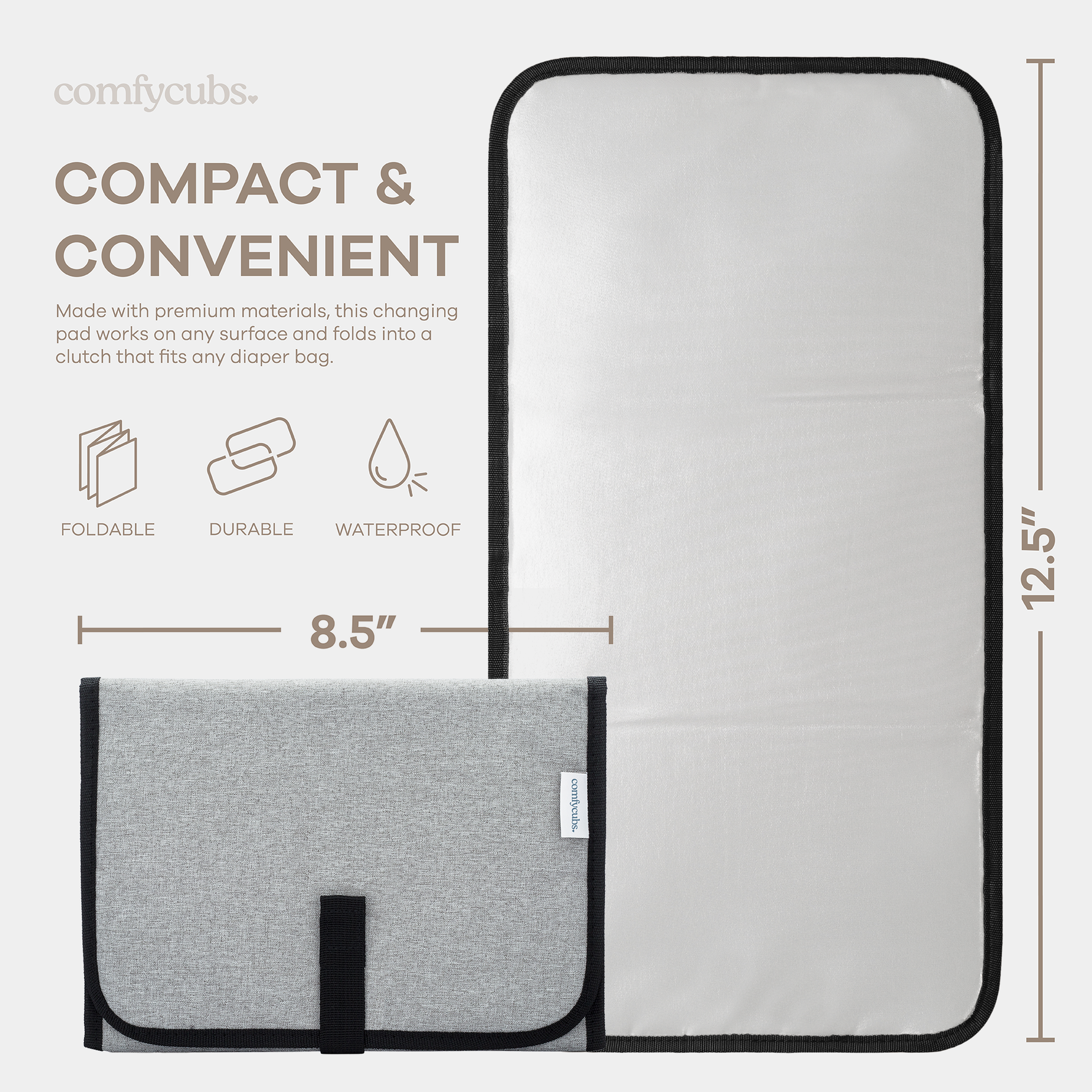 Comfy Cubs Compact Changing Pad Solid Grey For Travel Comfy Cubs Everetts Place: Online Boutique